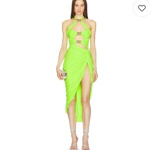 Michael Costello Neon Green Midi Dress